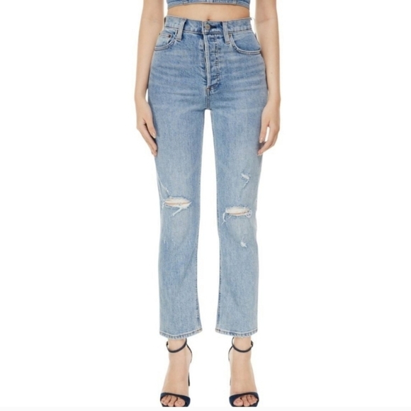 Denim Forum Denim - Denim Forum The Arlo High Rise Straight Distressed